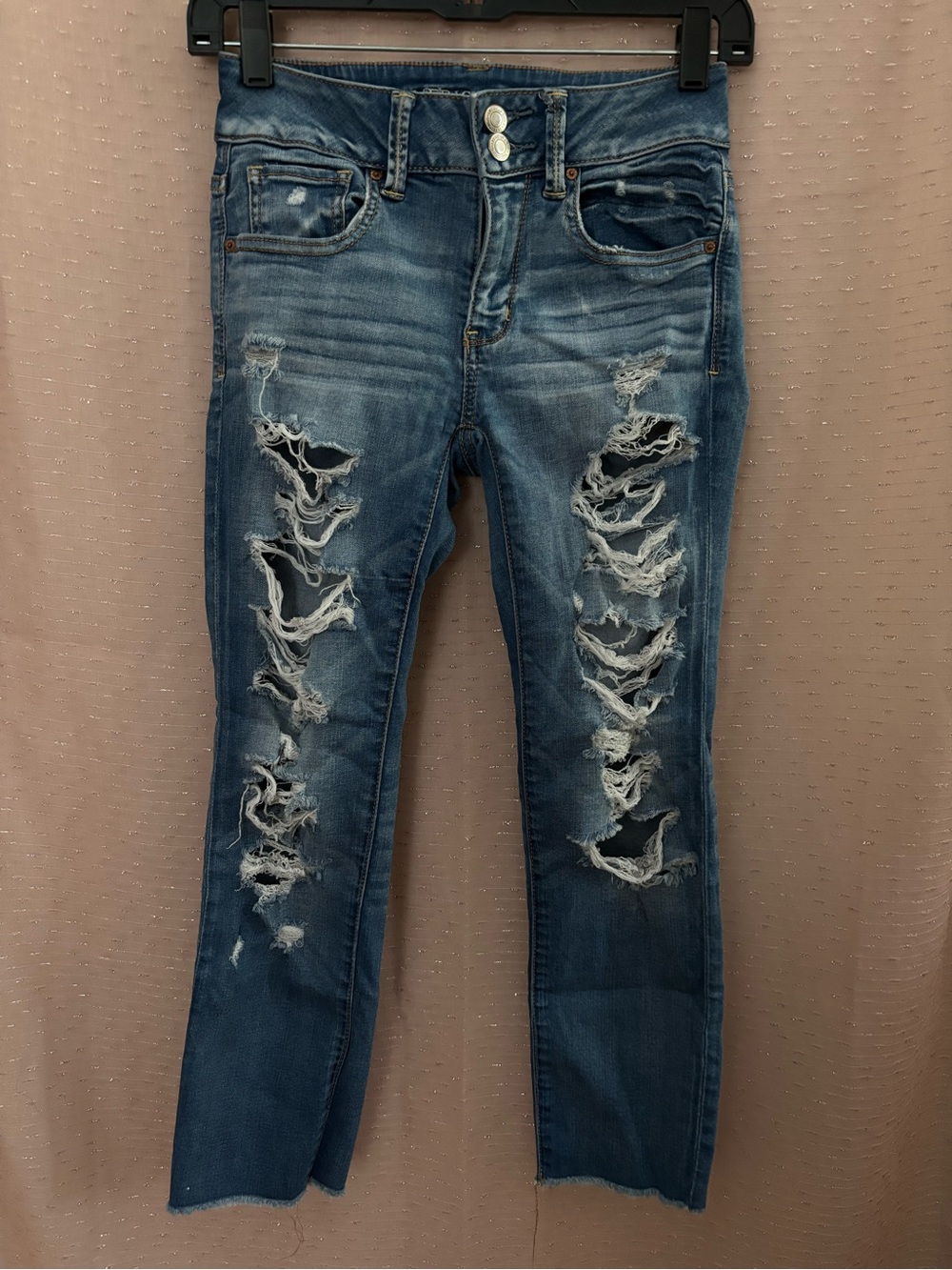 American Eagle Outfitters Distressed Dark Blue Skinny Jeans